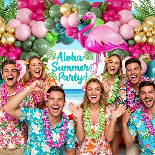 146Pcs Tropical Flamingo Balloon Arch Garland Kit, Hot Pink Dark Green Light Pink Lake Blue Gold with Flamingo Foil Balloons for Hawaiian Luau Aloha Summer Beach Birthday Party Decorations - Image 6