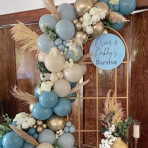 60 Pack Dusty Blue Gold Balloons, Slate Blue White Sand Teal Turquoise Crem Beige Latex Balloon Set Confetti Helium Balloon for Birthday Boho Baby Boy Shower Wedding Party Decorations - Image 3