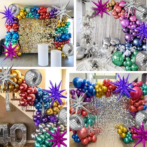 161pcs Shiny Chrome Balloon Garland Arch Kit Retro Disco Dance Party Decorations with 4D Disco Ball Balloons and Explosion Star Foil Balloons for 80s 90s Theme Neon Birthday Galaxy Supplies - Image 6