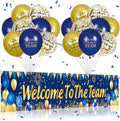 Blue Gold Welcome Team Banner Sign with 18 Balloons for Office Party Decor by Unknown