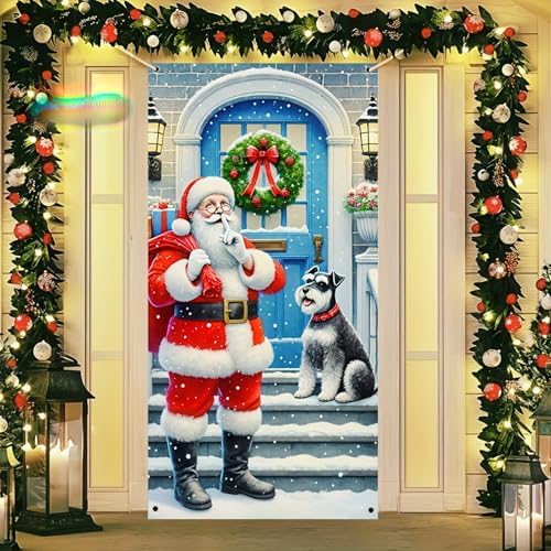 BlissYard Door Cover Christmas Dog Santa 35x71 Inch Polyester by BlissYard