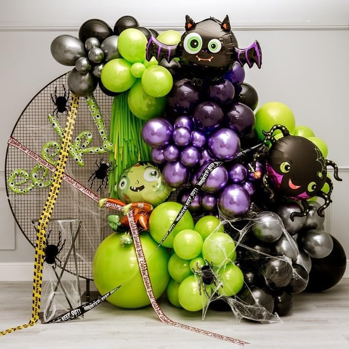Halloween Balloon Garland Arch Kit, 131Pcs DIY Haloween Party Supplies Matte Black Metallic Purple Lime Green Balloon with Eye Balloons for Halloween Day Haunted House Theme Party Decorations - Image 4