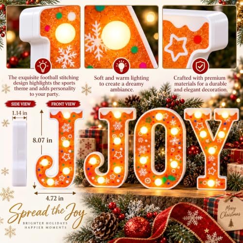 Christmas Gingerbread Joy Sign Light up Decor, 3 Pcs LED Christmas Letter Warm Lights, Battery Operated Holiday Tabletop Decoration for Mantel Fireplace Home Xmas Party Gift - Image 2