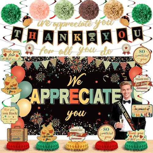 We Appreciate You Party Decorations Colorful Vintage Thank You for All You Do Banner Honeycomb Centerpieces Hanging Swirls for Office Employee Pastor Teacher Doctor Nurse Appreciation Party Gift Decor by Wayyogh
