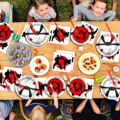50 Guests Karate Party Supplies Karate Plates and Napkins Forks Disposable Tableware Set Paper Plates for Karates Theme Party 200PCS - Image 6