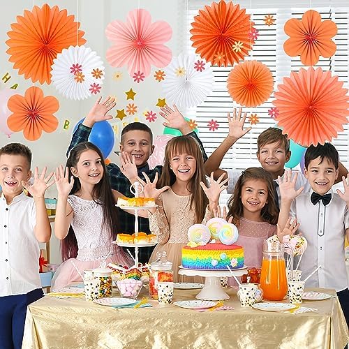 SUNBEAUTY Pink and Orange Party Decorations, Paper Flowers Decoration Fans - Image 6