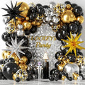 137Pcs Black Gold and Silver Balloons Garland Arch Kit with Stars - 5 10 12 18 inch Black Gold Silver Latex Party Balloons for New Year Birthday 2026 Graduation Retirement Party Decoration by LOOLEY