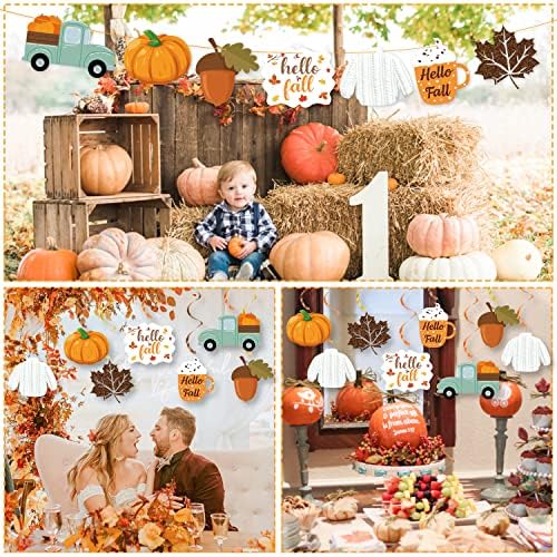 20Pcs Fall Party Hanging Decorations, Autumn Hello Fall Party Decorations, Pumpkin Leaf Truck Cutouts Thanksgiving Ornaments for Fall Party Decor Thanksgiving Party Supplies - Image 5