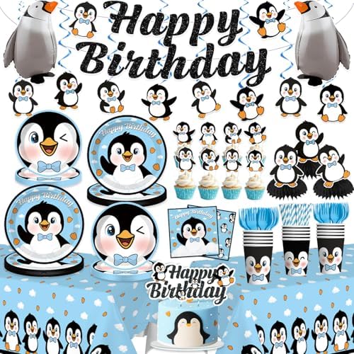 Xynic 179pcs Penguin Birthday Decorations Complete Tableware Set, 50 Guests by Unknown