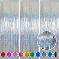Silver Tinsel Curtain Backdrop 3 Pack, 3.2 x 8.2 FT Party Decorations by Melsan