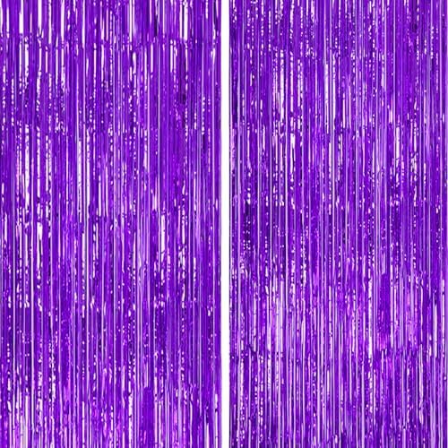 DECOCKRAT 2 Pack Foil Fringe Backdrop - Purple Shiny Tinsel Curtains for Party Decoration/Photo Booth Props - 3.3x6.6 FT Metallic Foil Backdrop for Birthday, Wedding, Graduation, Christmas. by DECOCKRAT