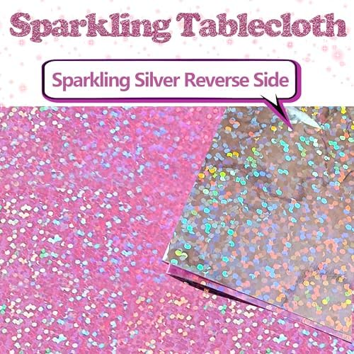2 Pack Iridescent Pink and Green Glitter Tablecloth Party Decorations - Image 5