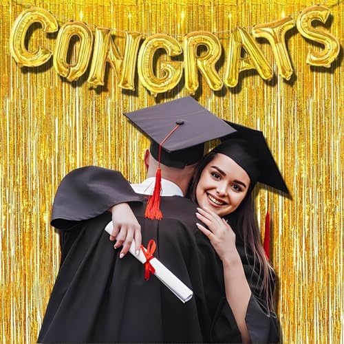BRAVESHINE Gold Foil Fringe Curtains - 2Pcs 3.2x8.2ft Tinsel Photo Backdrop - Image 6
