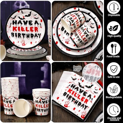 168 Have a Killer Party Supplies Horror Birthday Tableware Set - Image 3