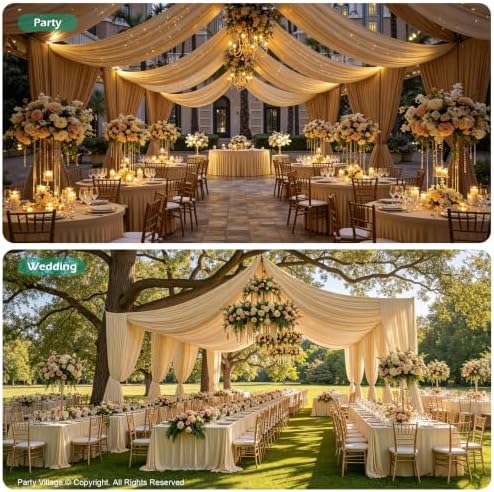 4 Panels 5ft(W) x 20ft(L) Soft Tan Ceiling Drapes for Wedding Parties - Image 3