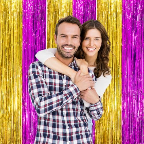 Voircoloria Purple Gold Foil Fringe Backdrop Curtains,3.3x8.2ft, 3 Pack - Image 7