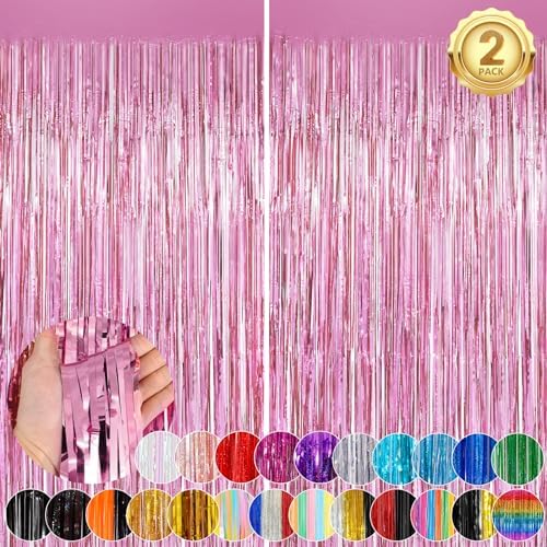 2Pack Glitter Pink Backdrop Pink Foil Curtain for Birthday Party Decoration - Image 4