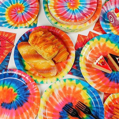 50 Guests Tie Dye Plates and Napkins Party Supplies Tie Dye Party Decorations Disposable Tableware Set Birthday Dinnerware Favor for Kids Girls Baby Shower Birthday Party Graduation, 200PCS - Image 5