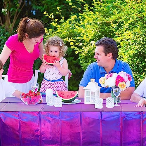 FunnyPars 8 Pack Iridescent Purple Plastic Tablecloths, Shiny Disposable Laser Rectangle Table Covers, Foil Tablecloth Iridescent Party Decorations for Kpop Birthday Bridal Wedding Decor, 54x108 Inch - Image 6