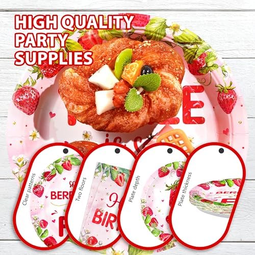 Greencian 96Pcs Strawberry 5th Birthday Party Decorations Serves 24 - Image 6