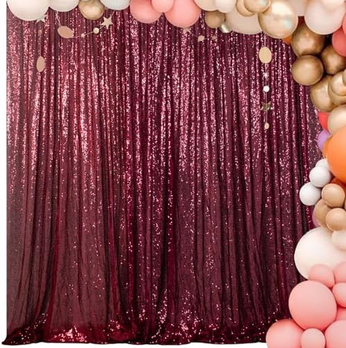 ShinyBeauty Burgundy Backdrop for Party 8X8FT Sequin-Backdrop-Curtain Shimmer Wall Photo Backdrops Maroon Curtains Backgrouns Christmas Decorations by ShinyBeauty