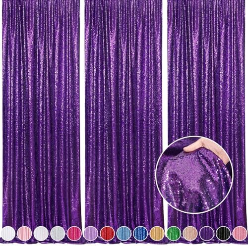 Purple Backdrop Curtins Sequin Fabric 3 Panels Background Drapes 2FT x 8FT by QueenDream