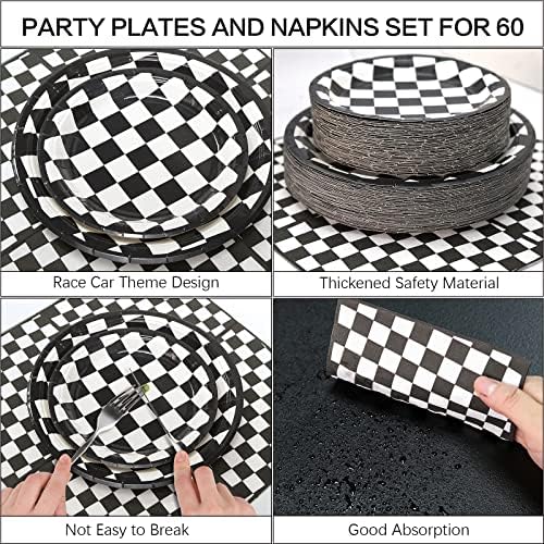 180Pcs Race Car Party Supplies Paper Plates and Napkins Serve 60 - Image 3