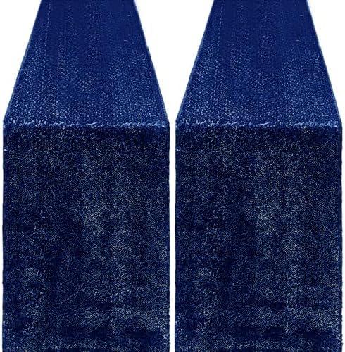 2 Packs 12 x 72 inches Sequin Table Runner, Navy Blue Glitter Table Runner for Birthday Party Supplies Wedding Engagement Baby Shower Holiday Celebration Event Decorations by Yblut