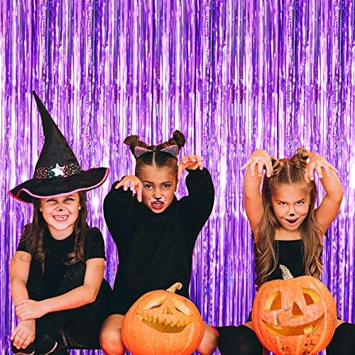 GOER 6.4 ft x 8.2 ft Metallic Tinsel Foil Fringe Curtains,Pack of 2 Party Streamer Backdrop for Halloween Birthday,Graduation and New Year Eve Party Decorations (Purple) - Image 2