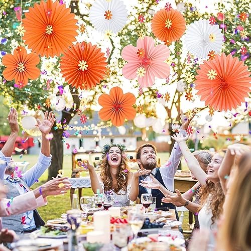 SUNBEAUTY Pink and Orange Party Decorations, Paper Flowers Decoration Fans - Image 4