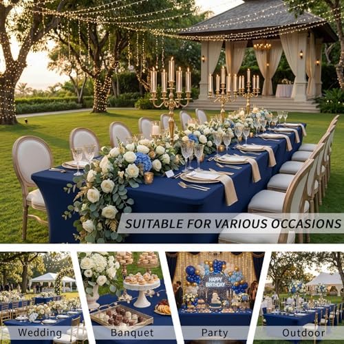 Fixwal 3 Pack 6FT Navy Blue Tablecloth Rectangle Spandex Table Cover - Image 7