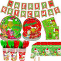 122Pcs Christmas Party Decorations Merry Christmas Party Supplies Tableware Set with Banner Plates Napkins Cups Tablecloth Forks Serve 24 by Unknown