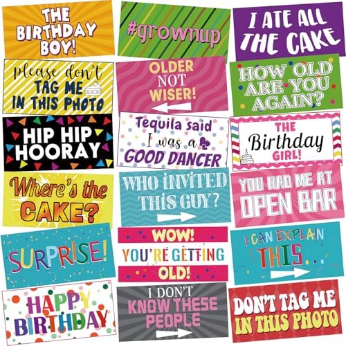 Beeveer 24 Designs Funny Birthday Photo Booth Props Double Sided Signs by Beeveer