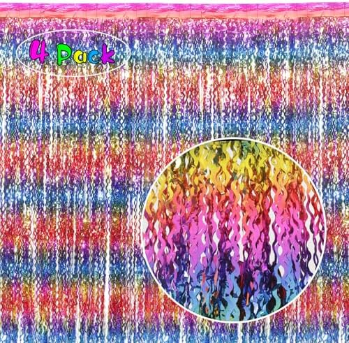 4 Pack Wavy Rainbow Foil Fringe Curtain | 3.3x6.6ft Colorful Tinsel Metallic Streamers Holiday Photo Booth Props Backdrop for Engagement Bridal Shower Unicorn Party Decorations - Image 2