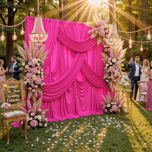 40ftx10ft Wrinkle Free Fuchsia Backdrop Curtains for Parties, Thick Polyester Hot Pink Photo Backdrop Drapes 8 Panels 5x10ft for Weddings Birthday Photography Background Curtains - Image 5