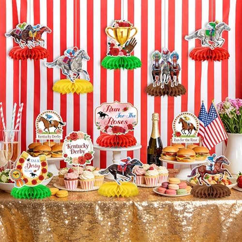 9Pcs Derby Day Party Decorations Horsing Racing Honeycomb Centerpieces for Tables Horse Racing Table Decorations for Derby Day Home Birthday Party Supplies Table Decor - Image 5
