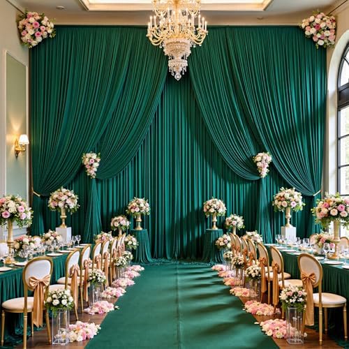 20ft x 15ft Hunter Green Backdrop Curtains for Wedding Parties, 4 Panels Extra Long Wrinkle Free Fabric Drapes Photo Backdrop for Baby Shower Birthday Stage Reception Lobby Decoration - Image 2