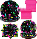 100 Pcs Neon Party Plates and Napkins,Halloween Tableware Set for 20 Guests by Spiareal
