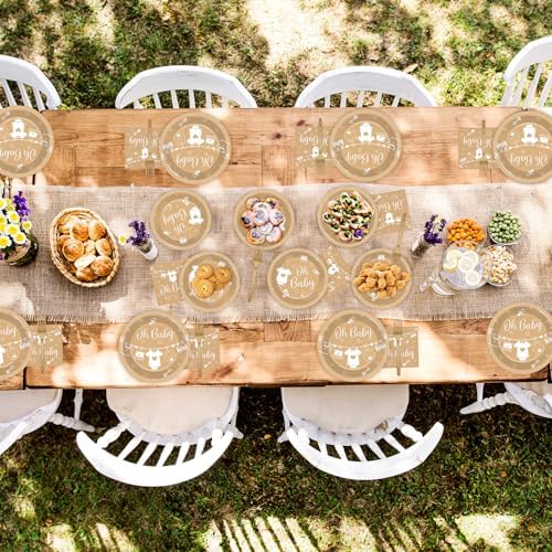 96Pcs Baby Shower Birthday Party Plates and Napkins Neutral Theme Party Supplies Boho Baby Paper Dessert Plates Brown Disposable Tableware for Kids Birthday Baby Shower Decoration Serve 24 - Image 6