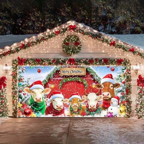 HOMETITUTE Merry Christmas Farm Cows Garage Banner 13x6ft - Image 3