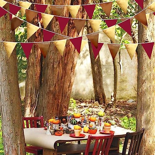 Fall Party Decorations Maroon Gold Brown Metallic Fabric Triangle Pennant Banner Burgundy Flag Bunting Garland for Autumn Thanksgiving Wedding Birthday Bridal Shower Engagement Graduation Garnet Party - Image 6