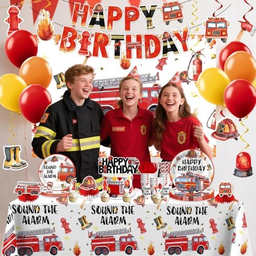356Pcs cocomigo Firetruck Birthday Decorations Tableware Set, 50 Serves - Image 7