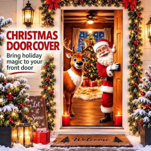 Christmas Door Cover Decorations Banner for Front Door Reindeer and Santa - Image 2