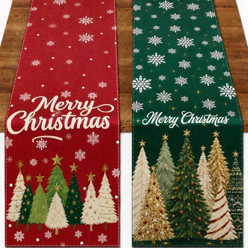 Christmas Decorations - 2 Pack Merry Christmas Tree Snowflake Table Runner by OHOME