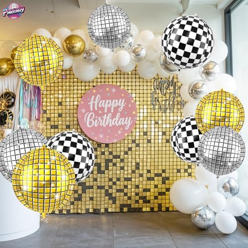 6pcs 22 Inch Gold Disco Ball Balloons, Silver Big Disco Balloons, Black White 4d Large Foil Balloon For Birthday Baby Shower Car Theme Party Wedding Engagement Celebration Graduation Decorations - Image 5