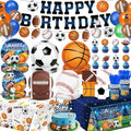 191 PCS Sports Birthday Party Decorations Includes Plates, Napkins, Cups, Knives, Forks, Banner, Cake & Cupcake Toppers, Tablecloth for Sports Themed Party Decorations, Serves 24 by LINHAXM