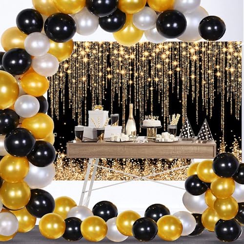 Gold Black Glitter Wall Backdrop 10x6 FT Golden Spots Backdrops for Photoshoot Girls Birthday Photography Background for Wedding Baby Shower Party Decorations Banners Photo Studio Props - Image 4