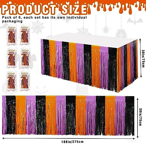 6 Pack 30x108 Inch Halloween Table Skirt Decoration, Metallic Foil Fringe Tinsel Table Skirts, Curtains Backdrop Parade Floats Birthday Halloween Christmas Party Decoration(Black Orange Purple) - Image 5