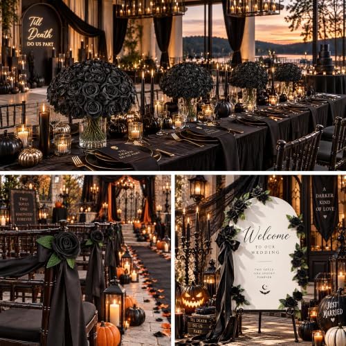 50 PCS Black Roses Artificial Flowers, Fake Roses with Stem Realistic Silk Roses for Halloween DIY Wedding Bouquets Table Centerpieces Arrangements Baby Shower Party Birthday Home Decor Gift for Her - Image 4