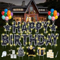 18 Pcs Happy Birthday Yard Sign with Stakes, Black Happy Birthday Yard Sign with 49.2 Ft LED Light, 16 In Large Personalized Happy Birthday Sign, Waterproof Lawn Garden Birthday Party Decorations by ComboJoy